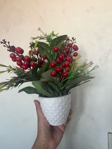 Artificial Berry Plant in White Pot