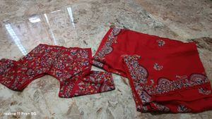 Vibrant Red Embroidered Saree with Blouse