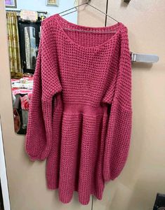 Cozy Knit Midi Dress with Balloon Sleeves