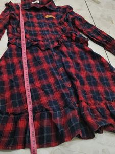 Red Plaid Button-Up Shirt with "Rainbow" Detail