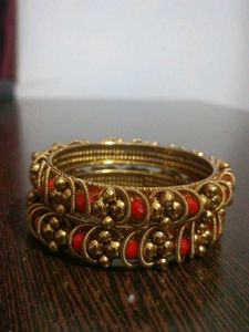 Gold & Red Bangle Set