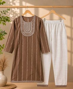 Stylish Brown Embroidered Kurta Set