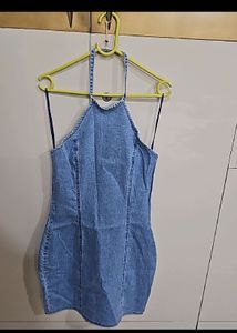 Denim Halter Neck Mini Dress