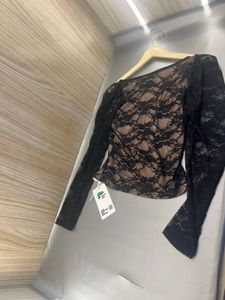 Black Lace Sweetheart Neck Crop Top