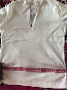 White Ribbed Zip-Up Crop Top