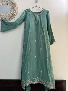 Seafoam Green zardozi work frock suit pallazo set