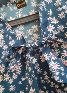 Blue Floral Sleeveless Top with Bow