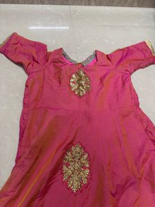 Radiant Pink &amp; Gold Embroidered Festive Anarkali G