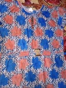 Blue & Pink Leaf Print Frock with pajama