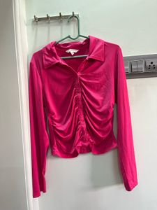 H&M Hot Pink Ruched Long Sleeve Top