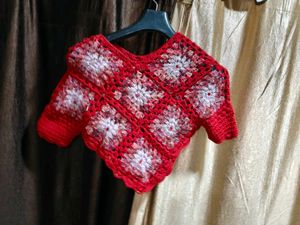 Handmade Crochet Red Floral Poncho Top winters