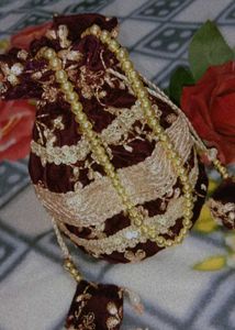 Elegant Brown &amp; Gold Drawstring velvet potli
