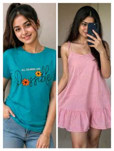Cute Teal Graphic Tee & Pink Mini Dress