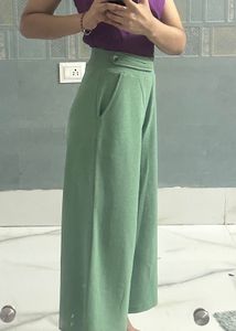 Green Wide Leg Cropped Pants