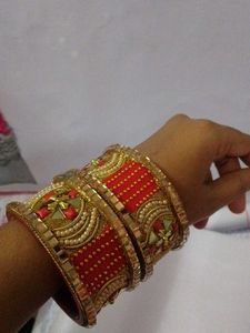 Red &amp; Gold Embellished Bangles