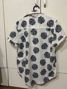 Men's White Rose Print Short Sleeve Shirt