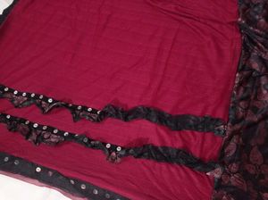 Elegant Black &amp; Maroon Floral Saree