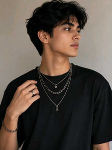 Layered Chain Necklace &amp; Ring Set stainless steel