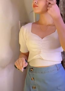 Light Blue Denim Button-Front Skirt
