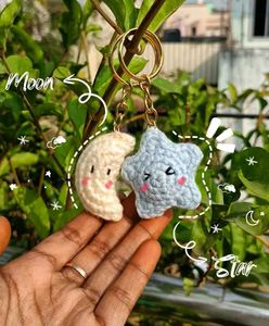 Crochet Moon & Star Keychain