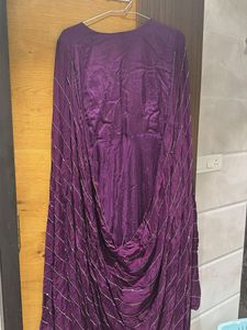 Elegant Embroidered Purple Gown with veil and belt