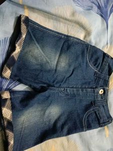 Denim Shorts with Plaid Cuffs