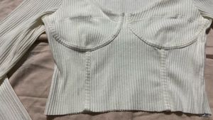 Cream Ribbed Long Sleeve Corset Top