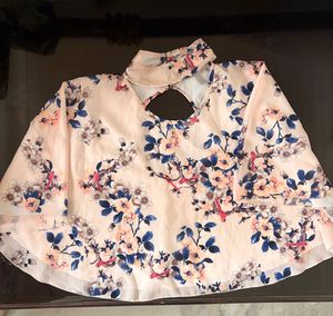 Chic Floral Print Cape Blouse