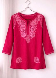 🪔🦢🪞Vibrant Pink Embroidered Kurta🪔🦢🪞