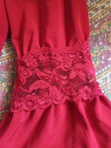 Red Bell Sleeve Lace Detail Top