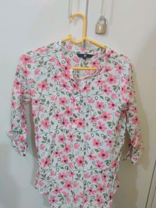 Rose White Floral High Low Short Top
