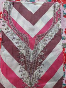 Elegant Chevron Print Kurta Set(unstitched)