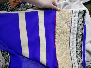 Blue &amp; Cream Embroidered Saree
