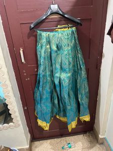Yellow &amp; Teal Brocade Lehenga Choli Set