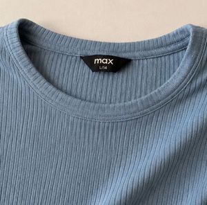 Blue Ribbed Long Sleeve Top
