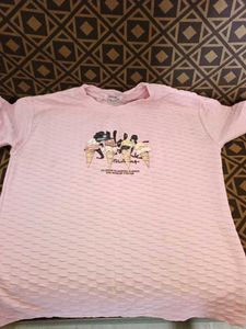 Pink Textured Graphic T-Shirt
