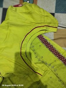 Stunning Lime Green Kurta Set with Peacock
