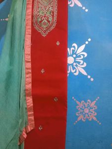 Embroidered Red Kurta n salwar with Dupatta materi