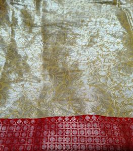 Elegant Gold &amp; Red Brocade Saree