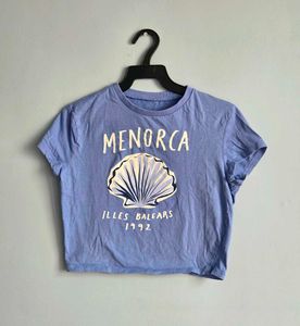 H&amp;M Blue Menorca Graphic T-Shirt Crop top