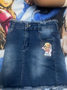 Cute Denim Skirt with Graphic Print