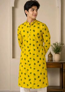 FEATHER PRINT ETHNIC YELLOW KURTA