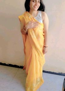 Elegant Yellow Saree with balues deniam