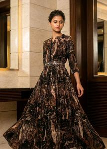 Stylish Abstract Printed Floor-Length Gown