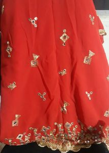 Red &amp; Gold Embellished Fabric