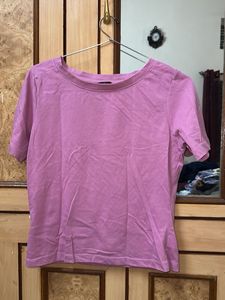 Pink Crew Neck Crop  T-Shirt