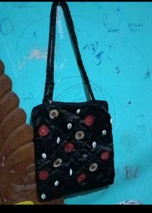 Embroidered Black Shoulder Bag