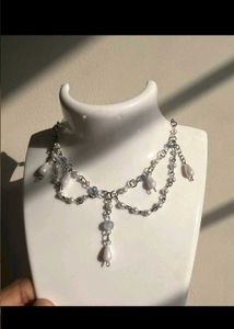 y2k blue pearl fairy necklace