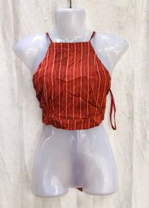 18138. Chic Striped Halter Neck Crop Top