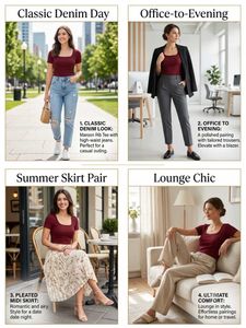Maroon Short Sleeve Square Neck Top